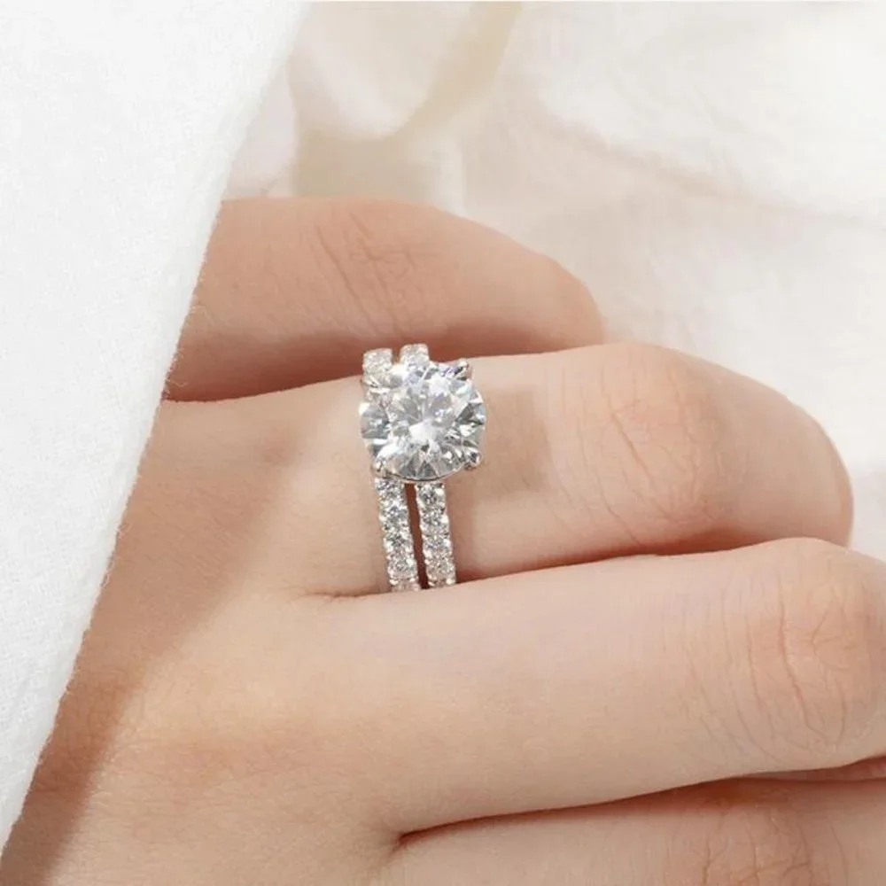 Certified 4.14ct. t.w. Diamond Moissanite Wedding Ring Set  NEW - Picture 3 of 13